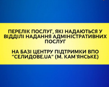 Які адмінпослуги доступні для ВПО із Селидового у Кам`янському - перелік