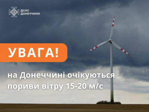 На Донеччині оголошено штормове попередження: очікуються сильні пориви вітру